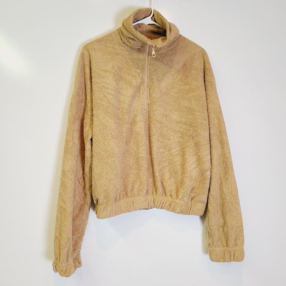 Urban Outfitters Jackets & Blazers - Urban Outfitters Tan Camel Teddy Quarter Zip Pullover Sweater Medium